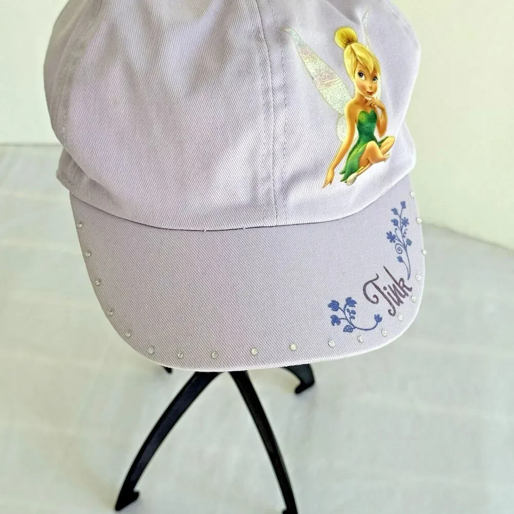 Vtg Y2K Disney Tinker Bell Tink Cap Hat Youth Rhinestones Stretch Painter Style